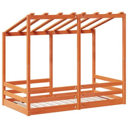 Kinderbed met bedhuis 70x140 cm massief grenenhout wasbruin