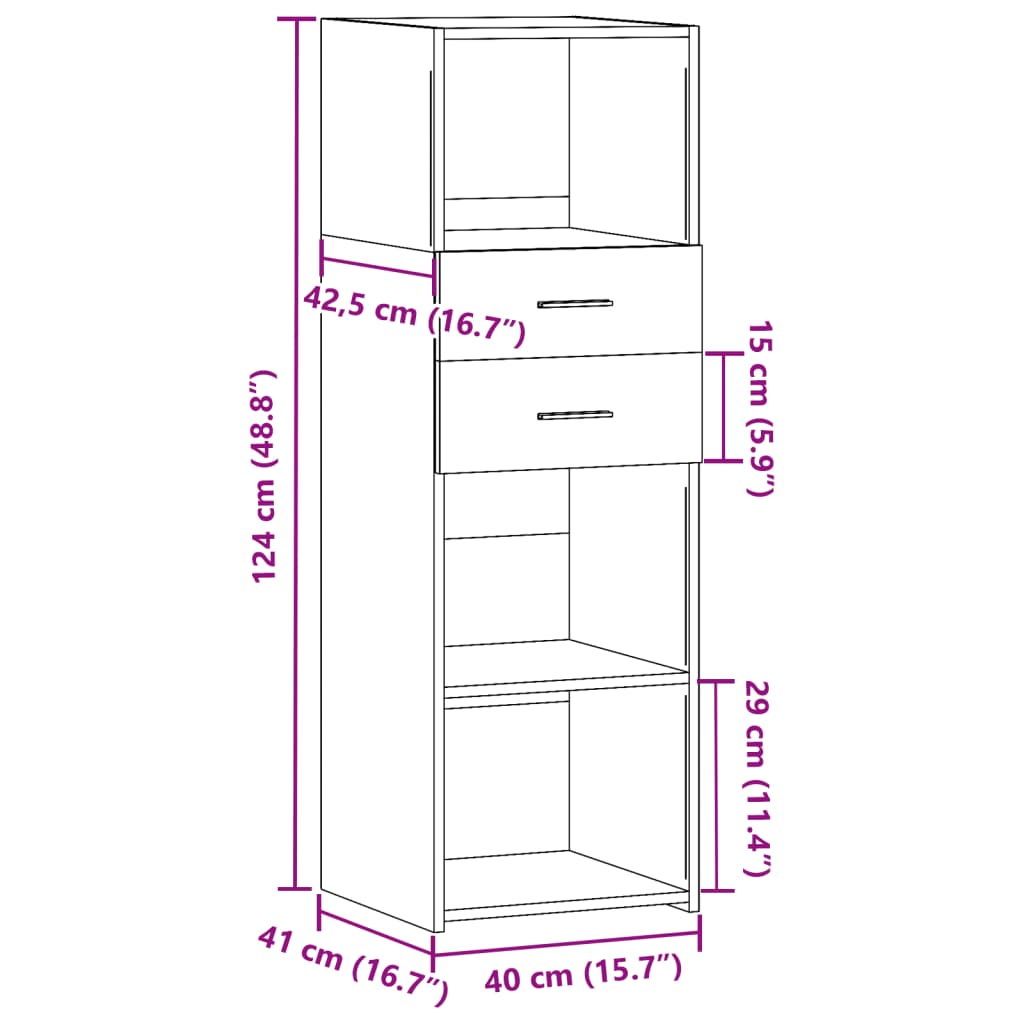 Hoge kast 40x42,5x124 cm bewerkt hout sonoma eikenkleurig