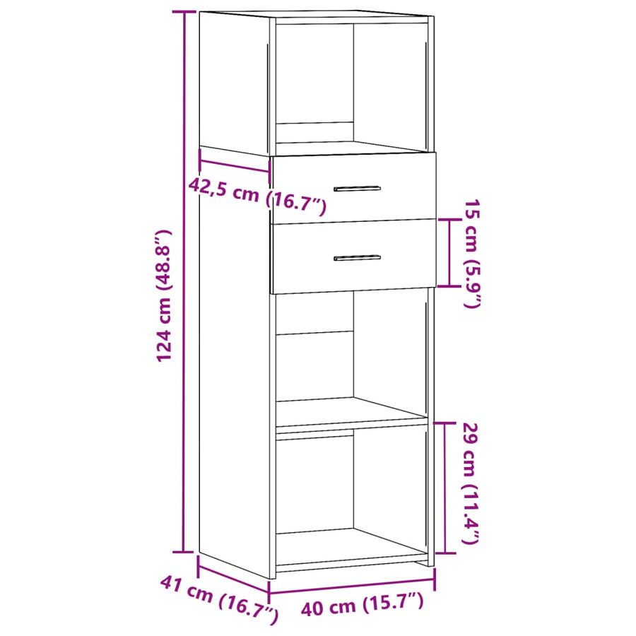 Hoge kast 40x42,5x124 cm bewerkt hout betongrijs