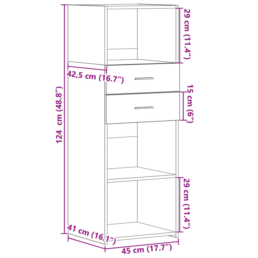 Hoge kast 45x42,5x124 cm bewerkt hout betongrijs