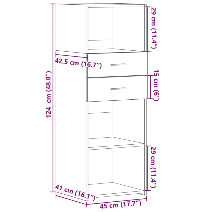 Hoge kast 45x42,5x124 cm bewerkt hout grijs sonoma eikenkleurig