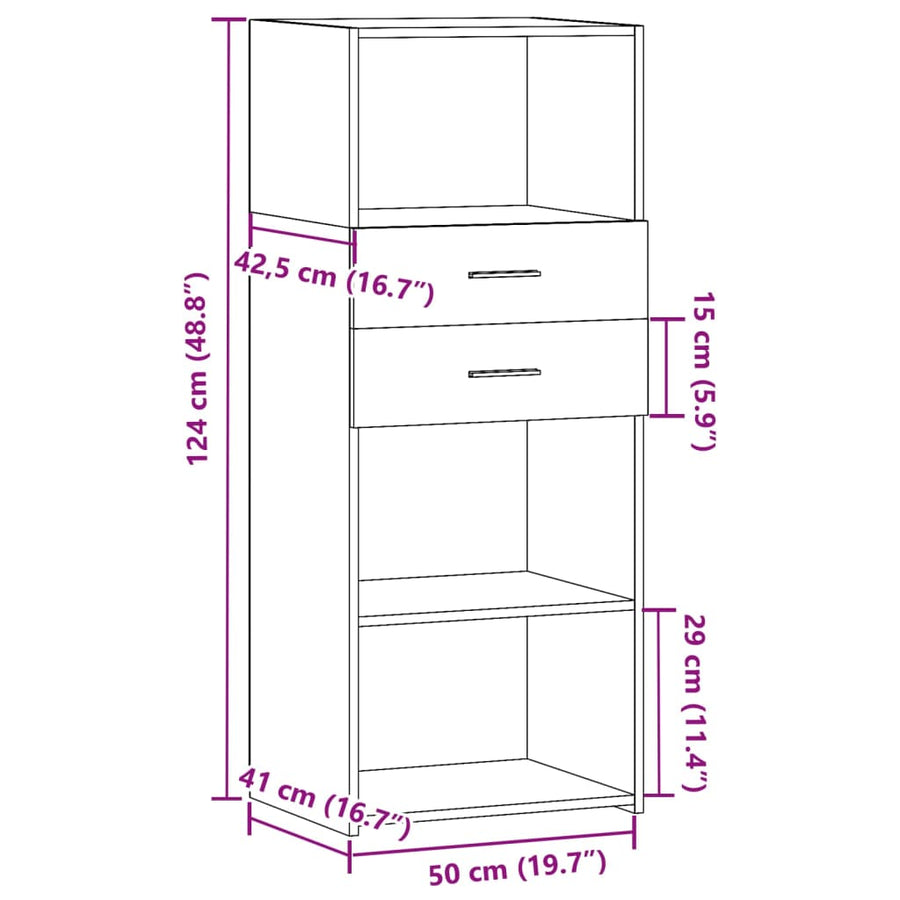 Hoge kast 50x42,5x124 cm bewerkt hout betongrijs