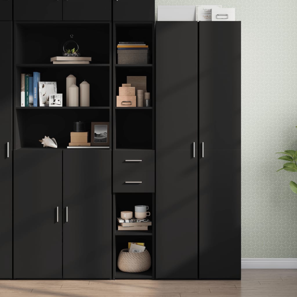Hoge kast 30x42,5x185 cm bewerkt hout zwart