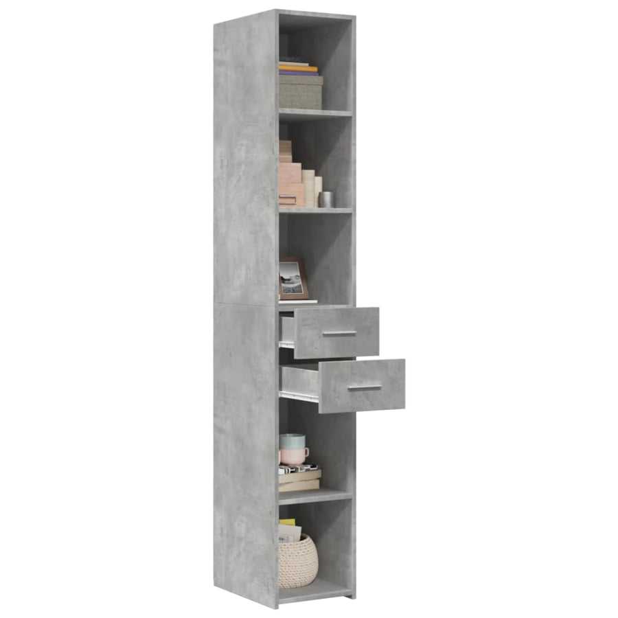 Hoge kast 30x42,5x185 cm bewerkt hout betongrijs