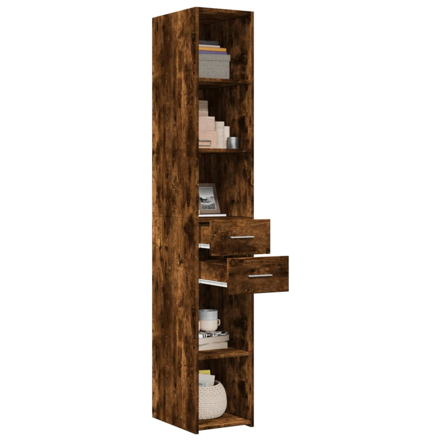 Hoge kast 30x42,5x185 cm bewerkt hout gerookt eikenkleurig