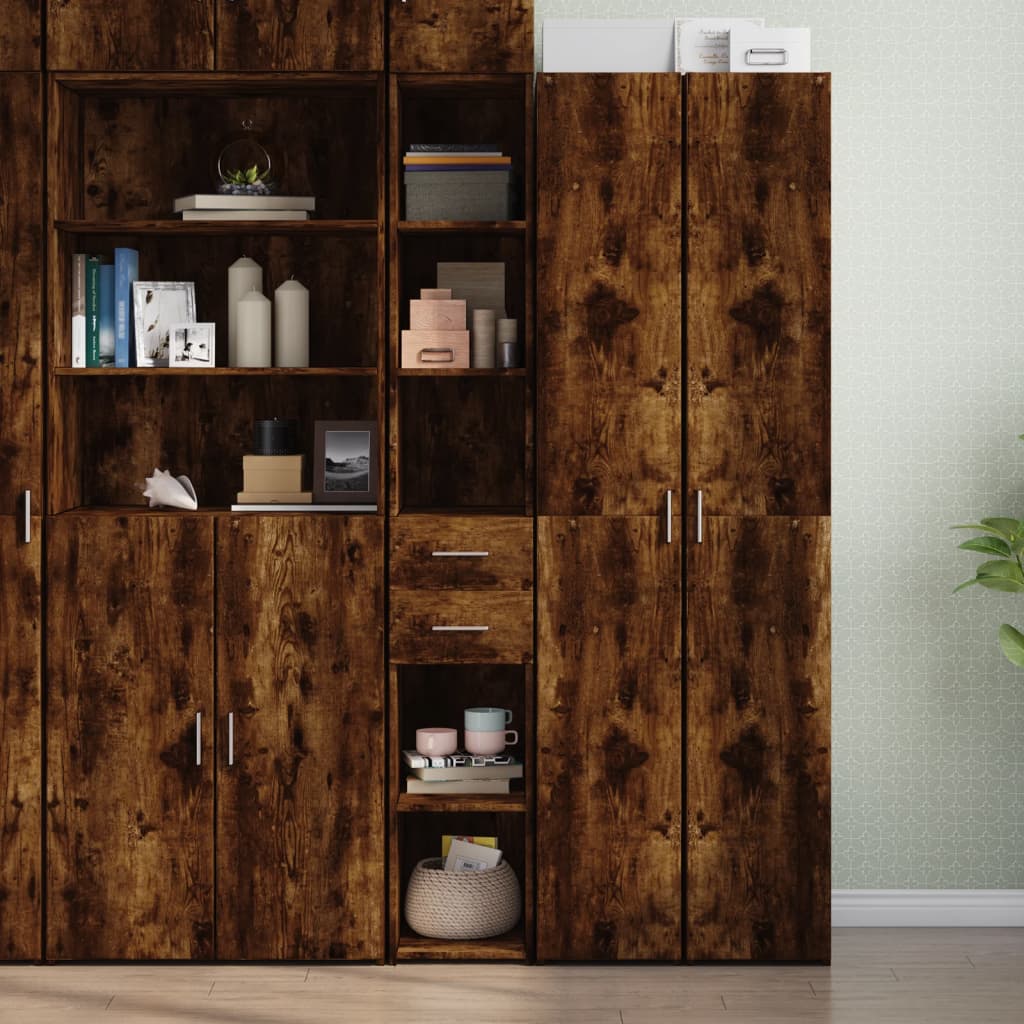 Hoge kast 30x42,5x185 cm bewerkt hout gerookt eikenkleurig