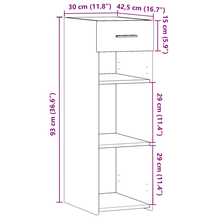 Dressoir 30x42,5x93 cm bewerkt hout betongrijs