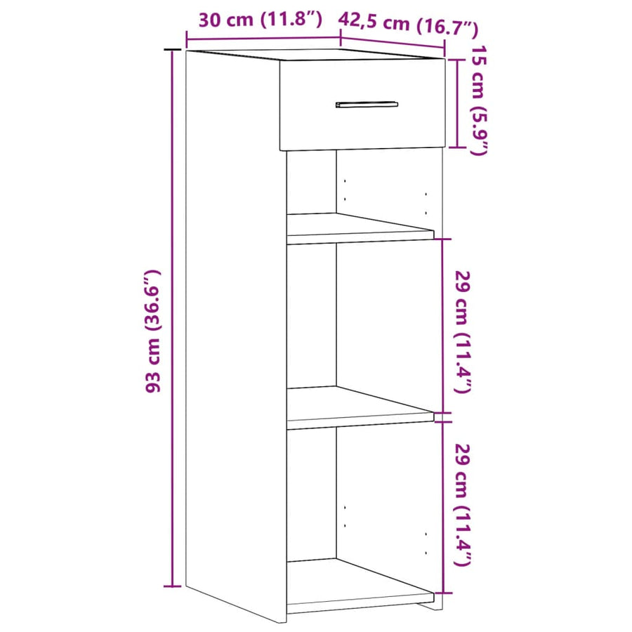Dressoir 30x42,5x93 cm bewerkt hout grijs sonoma eikenkleurig