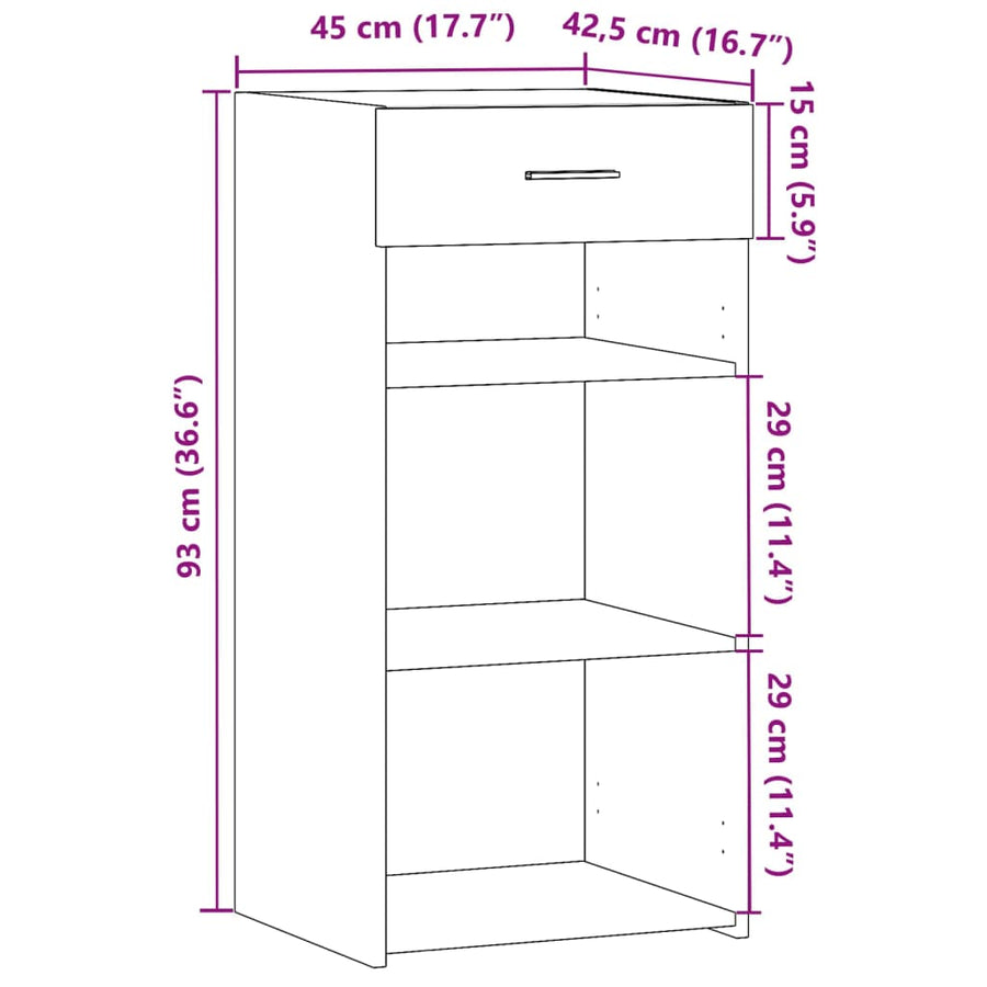 Dressoir 45x42,5x93 cm bewerkt hout gerookt eikenkleurig