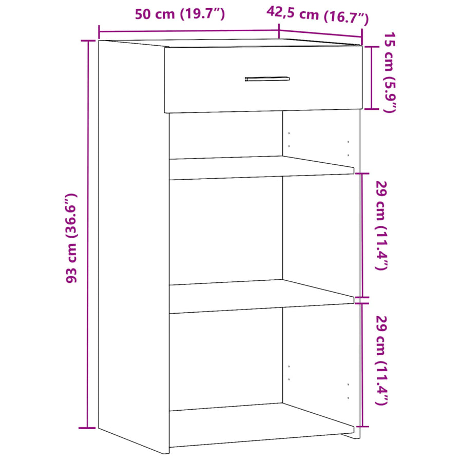 Dressoir 50x42,5x93 cm bewerkt hout grijs sonoma eikenkleurig