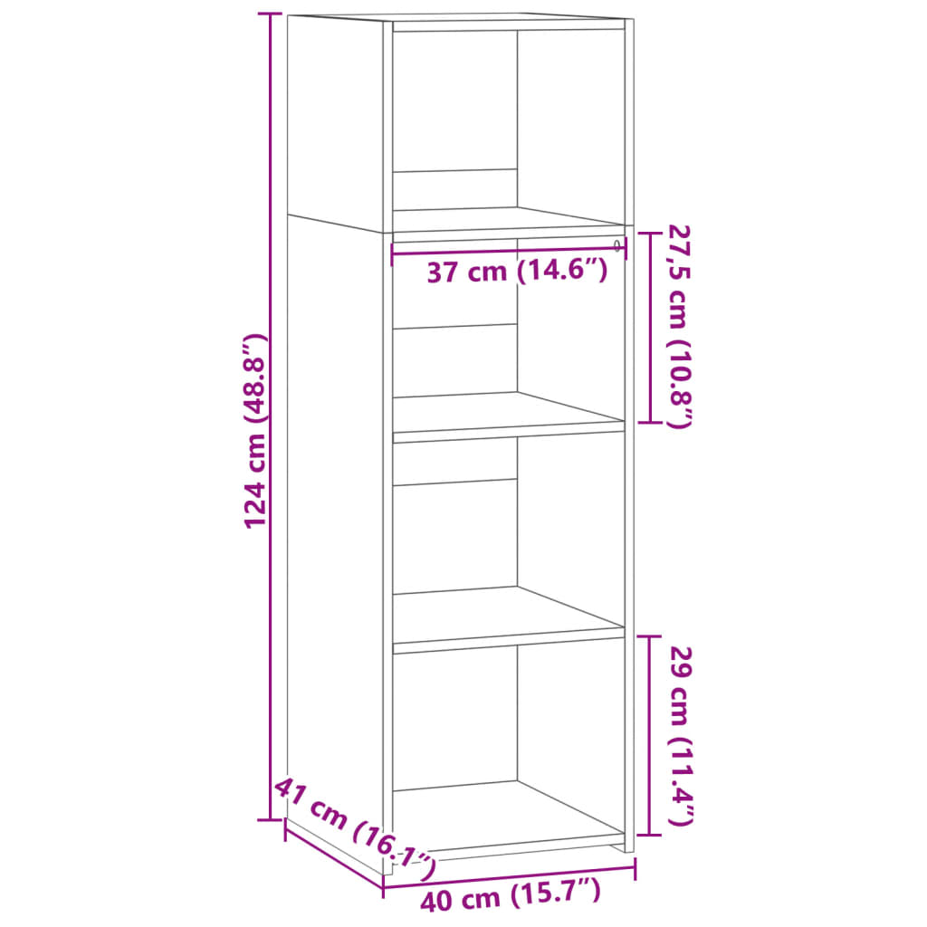 Hoge kast 40x41x124 cm bewerkt hout grijs sonoma eikenkleurig