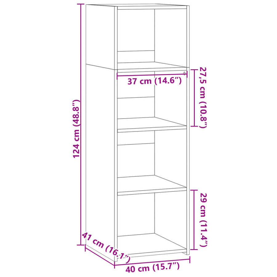 Hoge kast 40x41x124 cm bewerkt hout grijs sonoma eikenkleurig