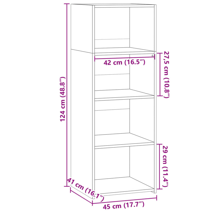 Hoge kast 45x41x124 cm bewerkt hout grijs sonoma eikenkleurig