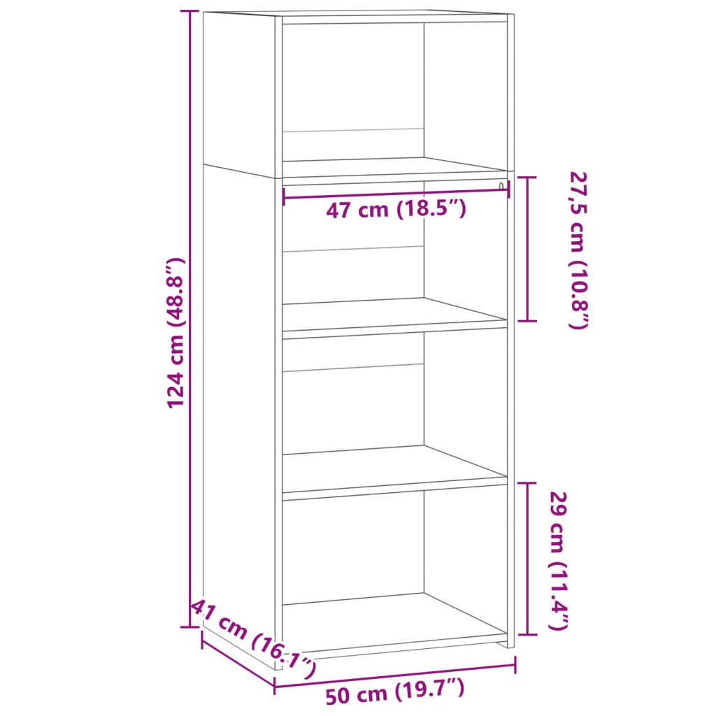 Hoge kast 50x41x124 cm bewerkt hout sonoma eikenkleurig