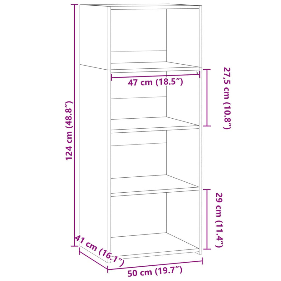 Hoge kast 50x41x124 cm bewerkt hout grijs sonoma eikenkleurig