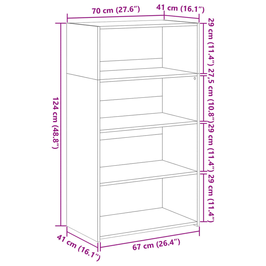 Hoge kast 70x41x124 cm bewerkt hout bruin eikenkleur