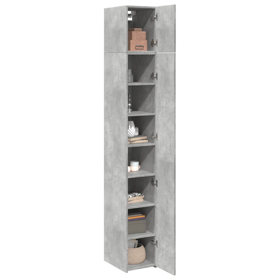 Opbergkast smal 30x42,5x225 cm bewerkt hout betongrijs