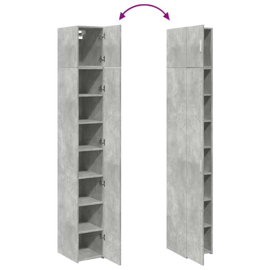 Opbergkast smal 30x42,5x225 cm bewerkt hout betongrijs