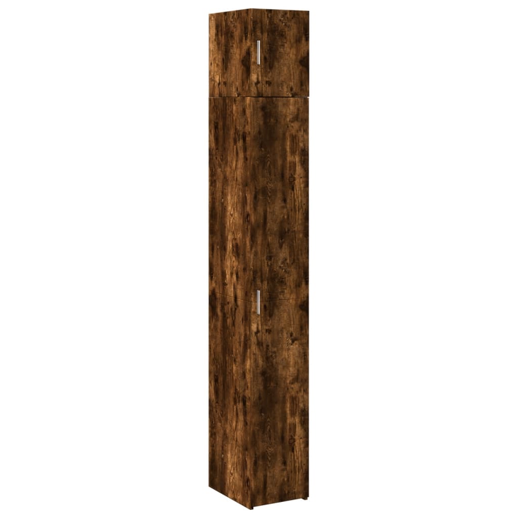 Opbergkast smal 30x42,5x225 cm bewerkt hout gerookt eikenkleur