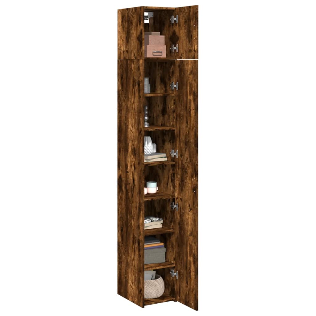 Opbergkast smal 30x42,5x225 cm bewerkt hout gerookt eikenkleur