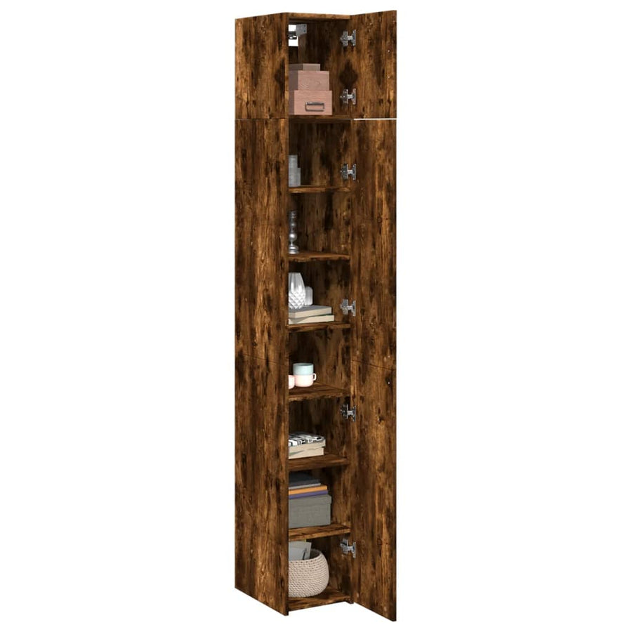 Opbergkast smal 30x42,5x225 cm bewerkt hout gerookt eikenkleur