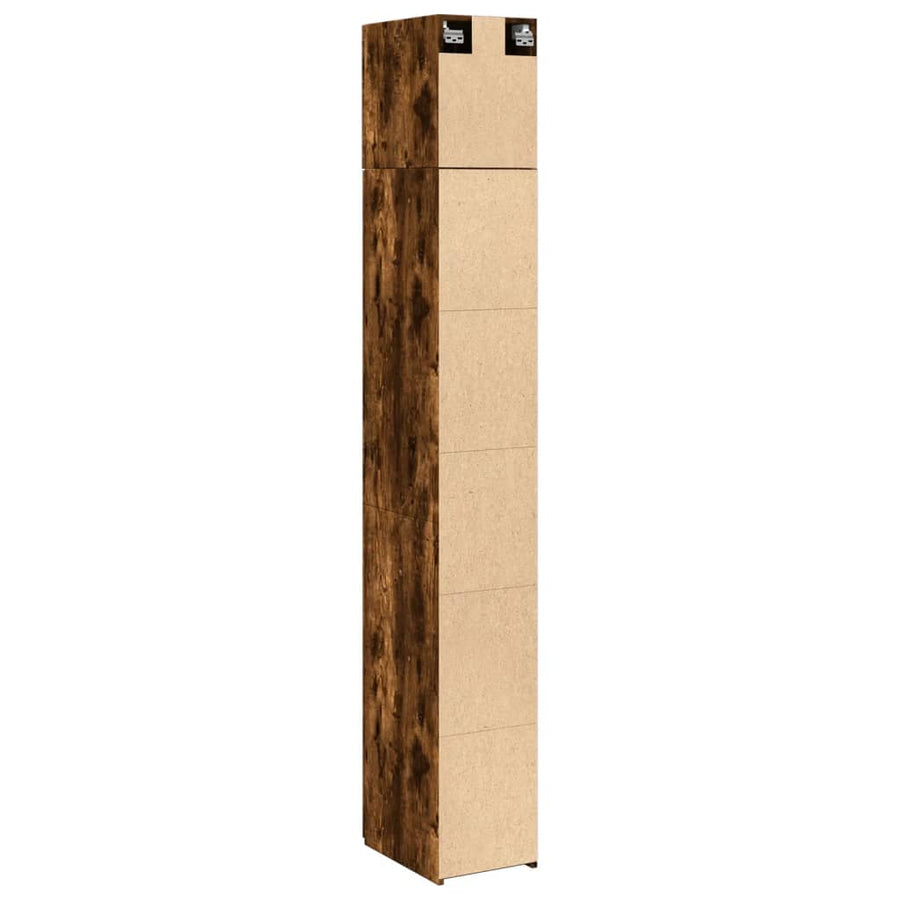 Opbergkast smal 30x42,5x225 cm bewerkt hout gerookt eikenkleur