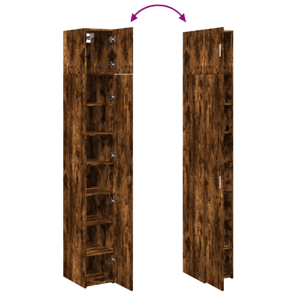 Opbergkast smal 30x42,5x225 cm bewerkt hout gerookt eikenkleur