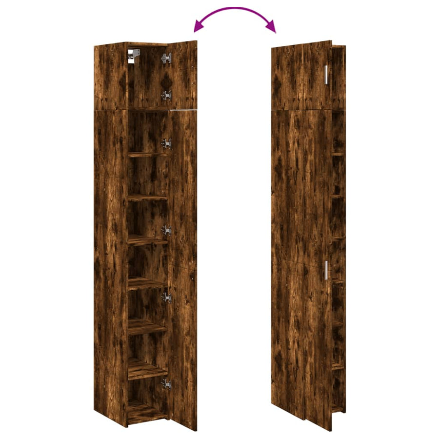 Opbergkast smal 30x42,5x225 cm bewerkt hout gerookt eikenkleur
