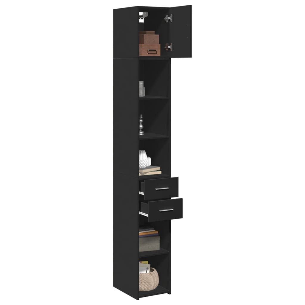 Opbergkast smal 30x42,5x225 cm bewerkt hout zwart