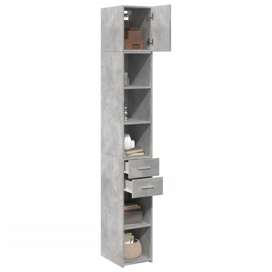 Opbergkast smal 30x42,5x225 cm bewerkt hout betongrijs