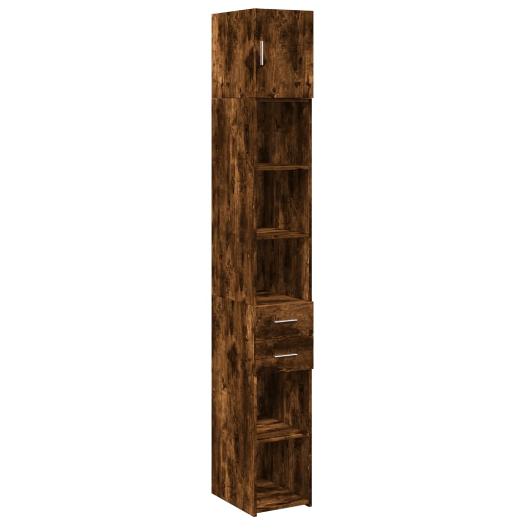 Opbergkast smal 30x42,5x225 cm bewerkt hout gerookt eikenkleur