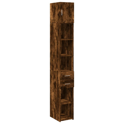 Opbergkast smal 30x42,5x225 cm bewerkt hout gerookt eikenkleur