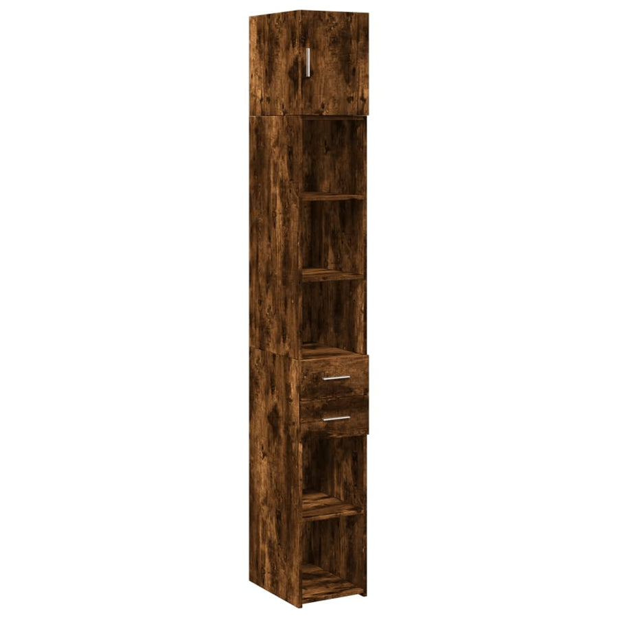 Opbergkast smal 30x42,5x225 cm bewerkt hout gerookt eikenkleur