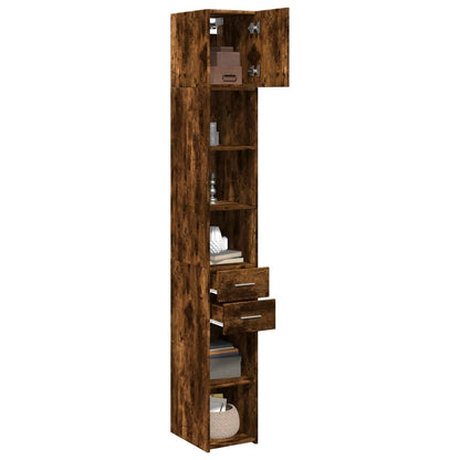 Opbergkast smal 30x42,5x225 cm bewerkt hout gerookt eikenkleur