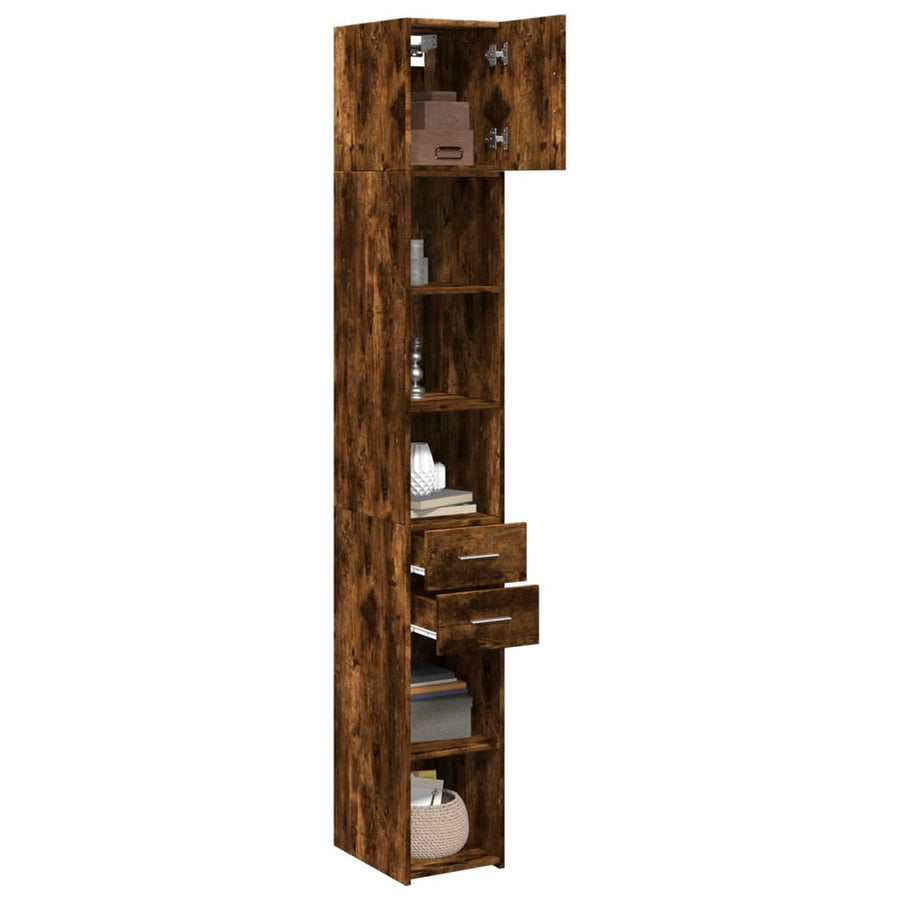Opbergkast smal 30x42,5x225 cm bewerkt hout gerookt eikenkleur