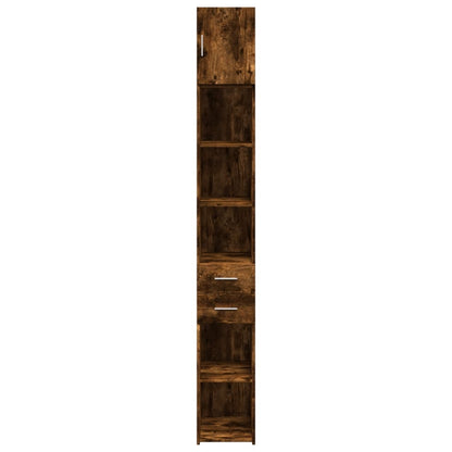 Opbergkast smal 30x42,5x225 cm bewerkt hout gerookt eikenkleur