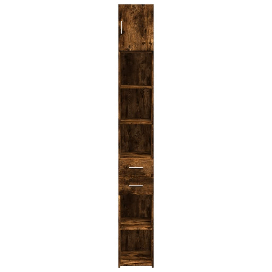 Opbergkast smal 30x42,5x225 cm bewerkt hout gerookt eikenkleur