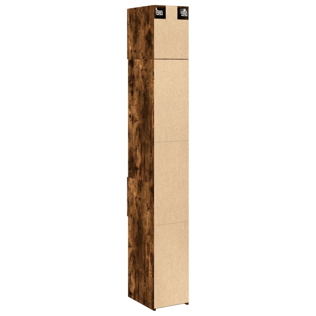 Opbergkast smal 30x42,5x225 cm bewerkt hout gerookt eikenkleur