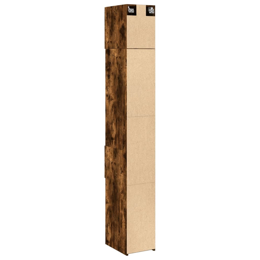 Opbergkast smal 30x42,5x225 cm bewerkt hout gerookt eikenkleur