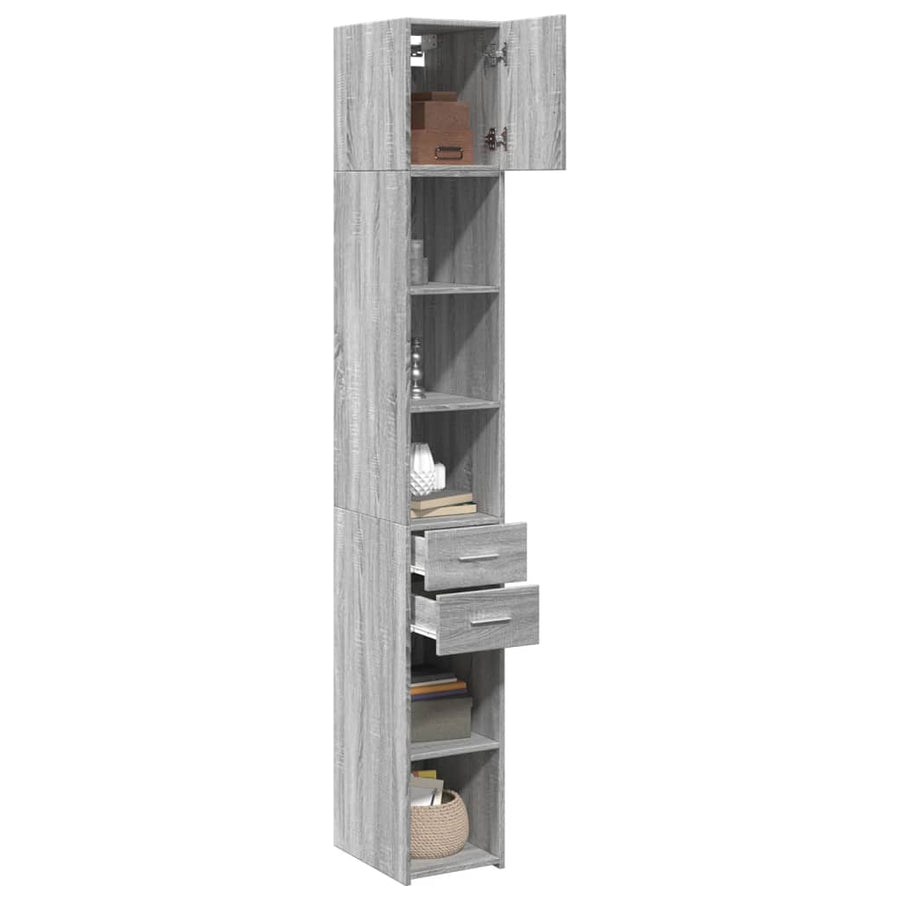 Opbergkast smal 30x42,5x225 cm bewerkt hout grijs sonoma eiken