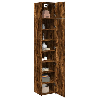 Opbergkast smal 40x42,5x225 cm bewerkt hout gerookt eikenkleur
