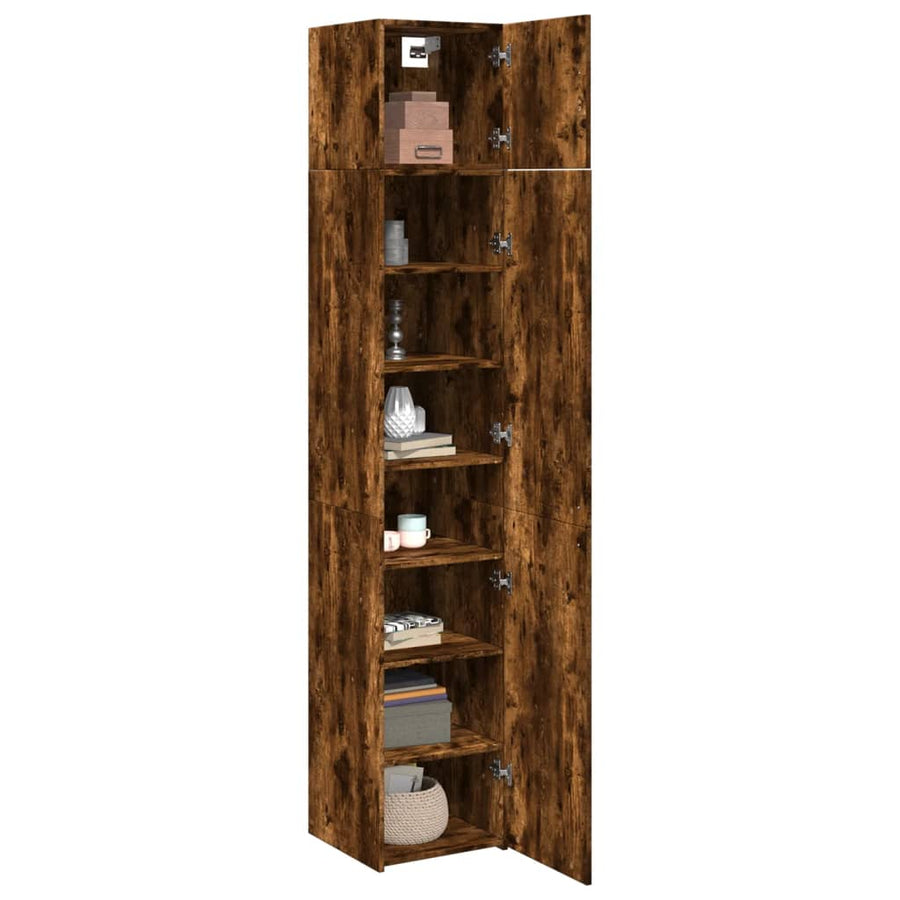Opbergkast smal 40x42,5x225 cm bewerkt hout gerookt eikenkleur