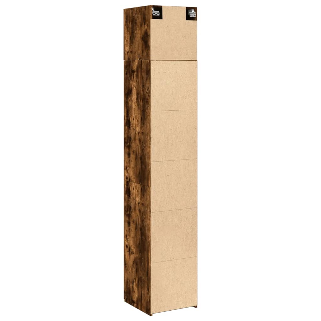 Opbergkast smal 40x42,5x225 cm bewerkt hout gerookt eikenkleur