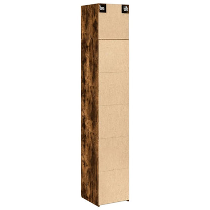 Opbergkast smal 40x42,5x225 cm bewerkt hout gerookt eikenkleur