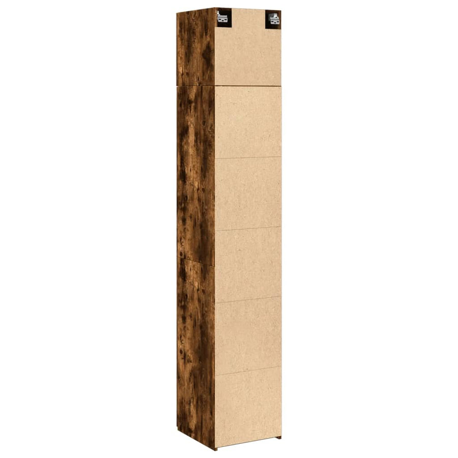 Opbergkast smal 40x42,5x225 cm bewerkt hout gerookt eikenkleur