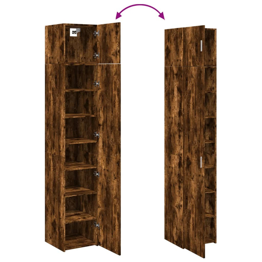 Opbergkast smal 40x42,5x225 cm bewerkt hout gerookt eikenkleur