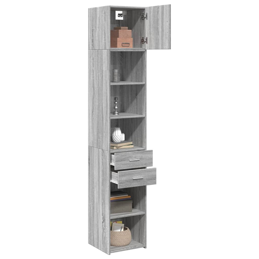 Opbergkast smal 40x42,5x225 cm bewerkt hout grijs sonoma eiken