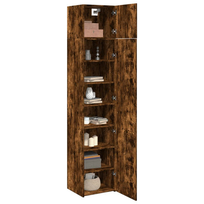 Opbergkast smal 45x42,5x225 cm bewerkt hout gerookt eikenkleur