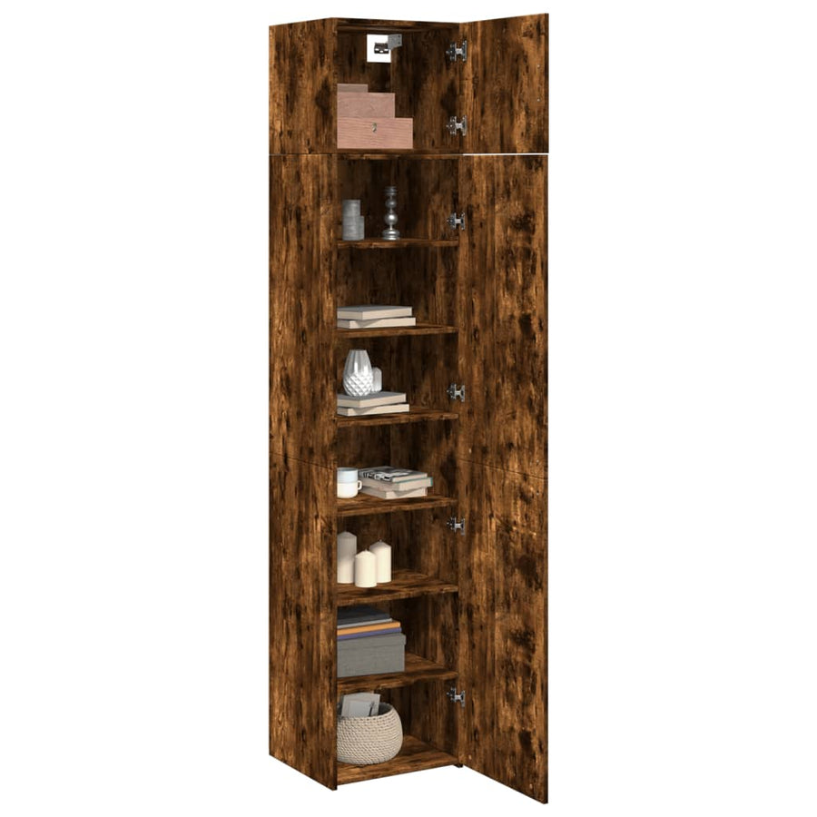 Opbergkast smal 45x42,5x225 cm bewerkt hout gerookt eikenkleur