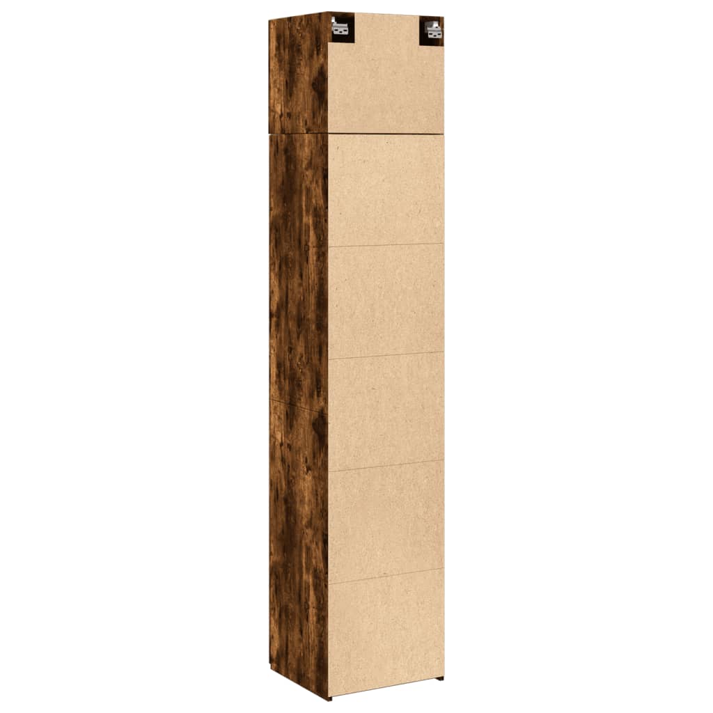 Opbergkast smal 45x42,5x225 cm bewerkt hout gerookt eikenkleur
